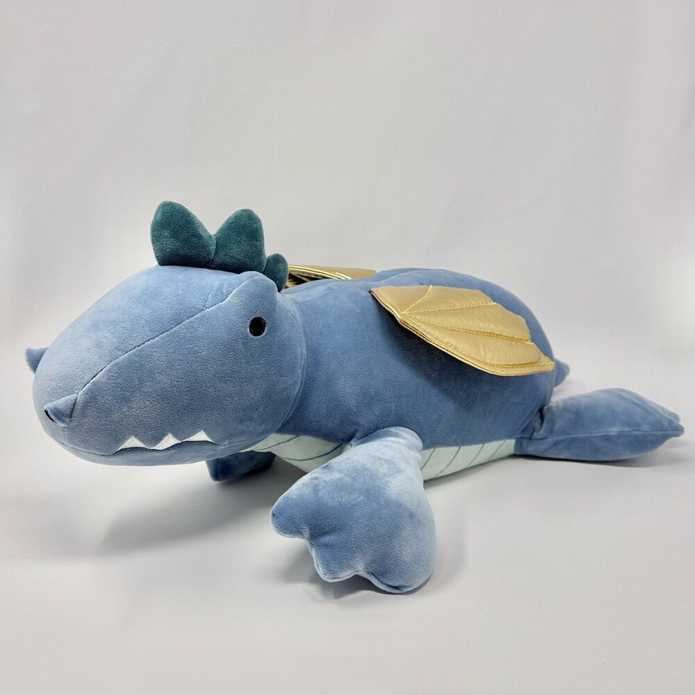 24" Pillowfort Dragon Weighted Plush Kids Throw Pillow Baby Blue Gold Wings 3 Lb